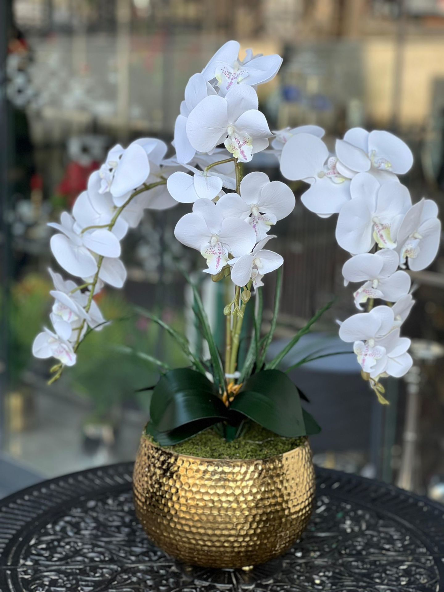 Yapay Orkideli Gold Dövmeli Çanak