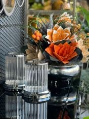 Çiçekli Vazo İkili Mumluk Set