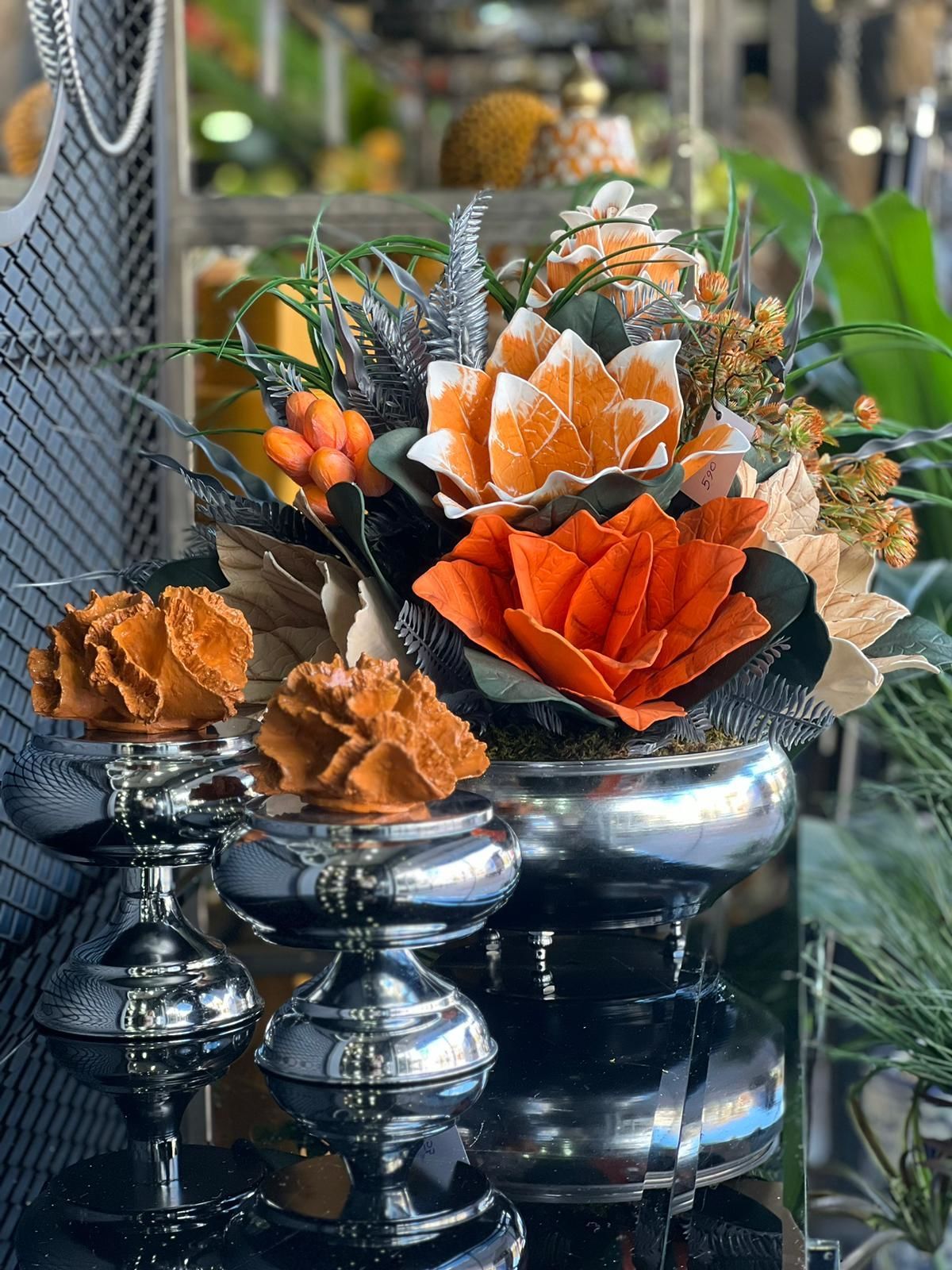 Çiçekli Vazo Ve İkili Mercan Dekor Set