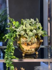 Yapay Bitkili Gold Zımbalı Vazo