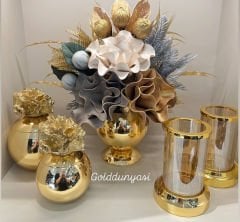 Yapay Çiçekli Gold 5 Parça Set No:14