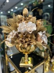 Yapay Çiçekli Gold Kare Ayak Vazo No:21