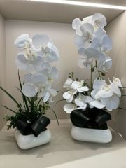 Seramik Beyaz Orkide Vazo / Küçük Boy
