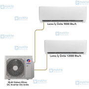 Gree Multi Klima Kombinasyon (Dış Ünite: 18000 Btu/h ;Duvar İç Üniteler: 9000 Btu/h + 12000 Btu/h)