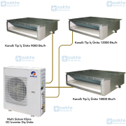 Gree Multi Klima Kombinasyon (Dış Ünite: 42000 Btu/h ;Kanallı İç Üniteler: 9000 Btu/h + 12000 Btu/h + 18000 Btu/h)
