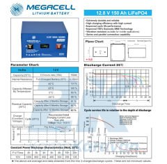 Megacell 12.8V 150Ah LiFePO4 Lityum Demir Fosfat Akü - (ABS Kasa)