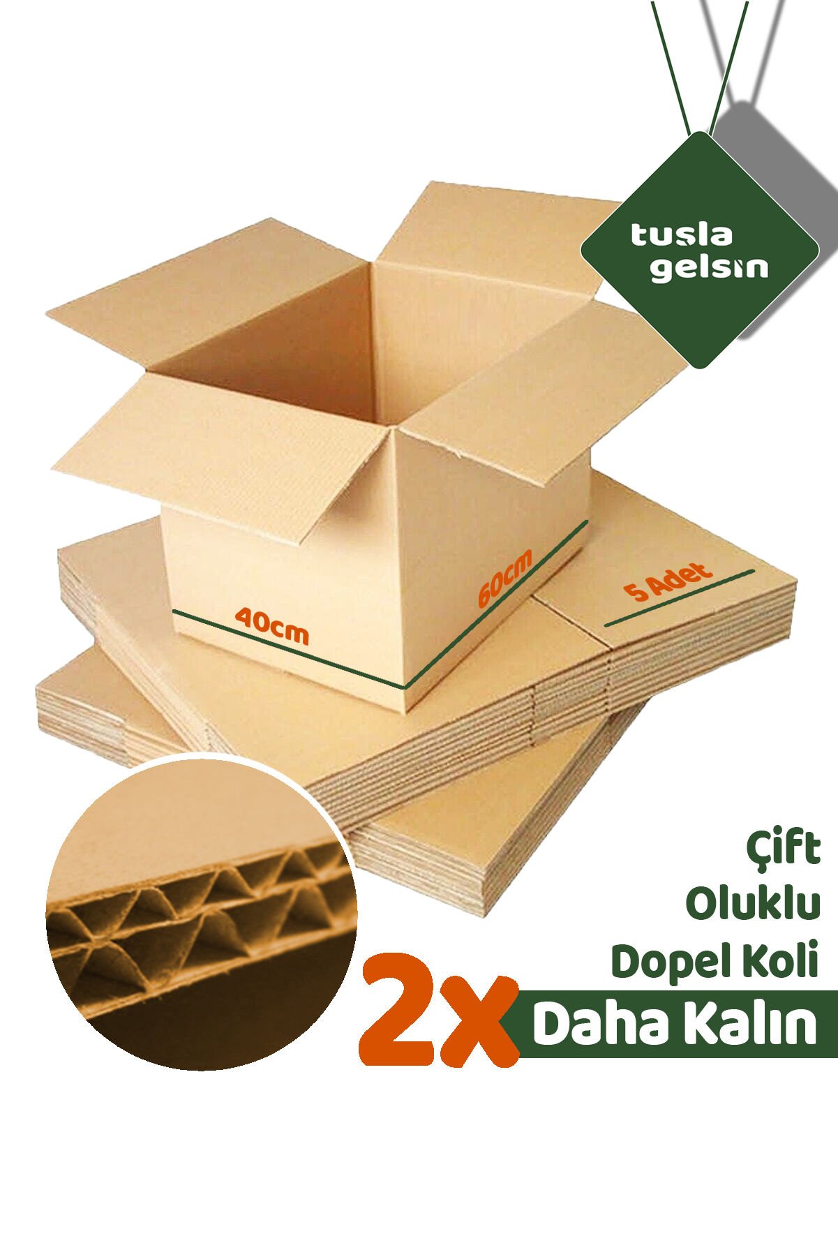 5 Adet 60x40x40 Çift Oluklu Taşıma Taşınma Karton Çeyiz Arşiv Kitap Boş Koli