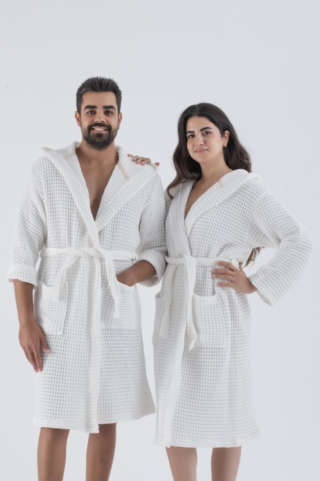 Pamuklu Şal Yaka Unisex Premium Waffle Bornoz