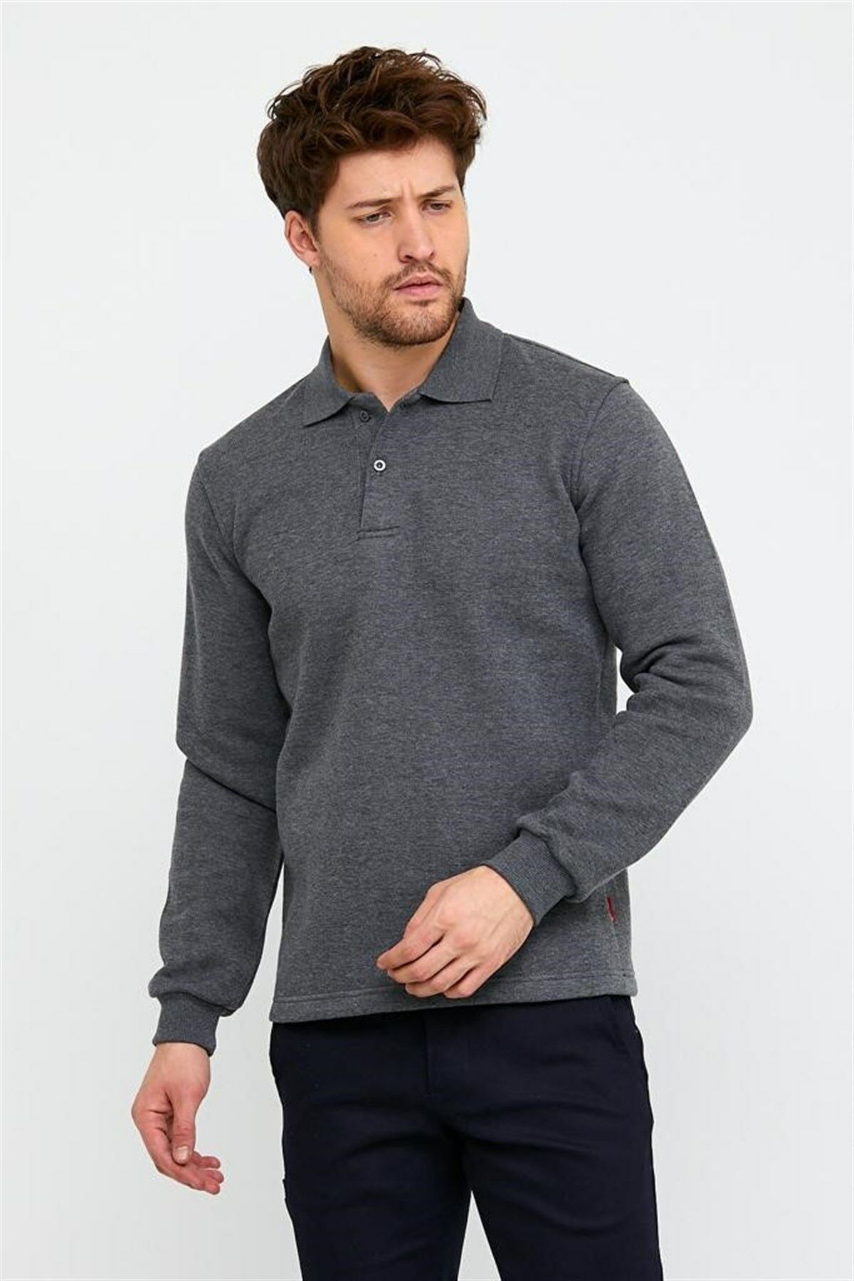 Antrasit Şardonlu Polo Yaka Sweatshirt