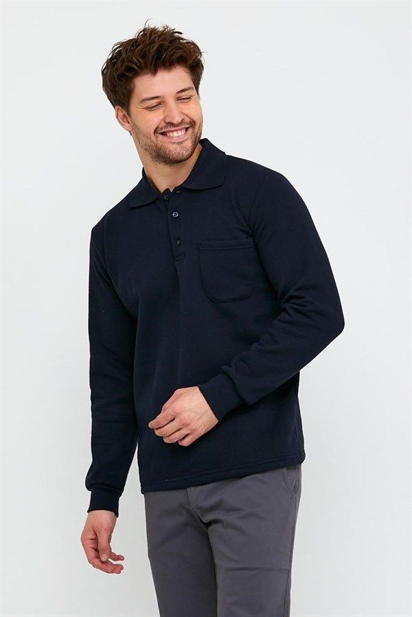 Lacivert Polo Yaka Sweatshirt