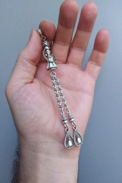 Nargile Model Beyaz Mineli 925 Ayar Gümüş Kaplama Püskül
