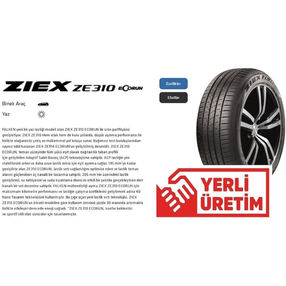 Falken 205/55 R16 91V Ziex Ze310 Ecorun Yaz Lastiği 2024 Üretim