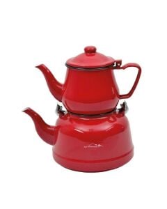 Campout Kırmızı Emaye Çaydanlık Seti