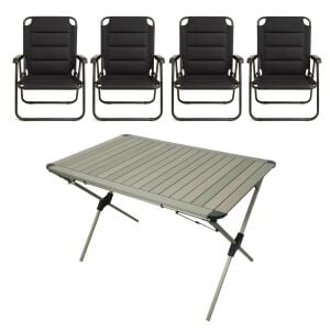 YekOutdoor Katlanabilir Alüminyum Kamp Masası ve 4 Kişilik Konforlu Kamp Sandalyesi Seti