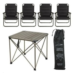 YekOutdoor Katlanabilir Büyük Alüminyum Kamp Masası ve 4 Kişilik Konforlu Kamp Sandalyesi Seti