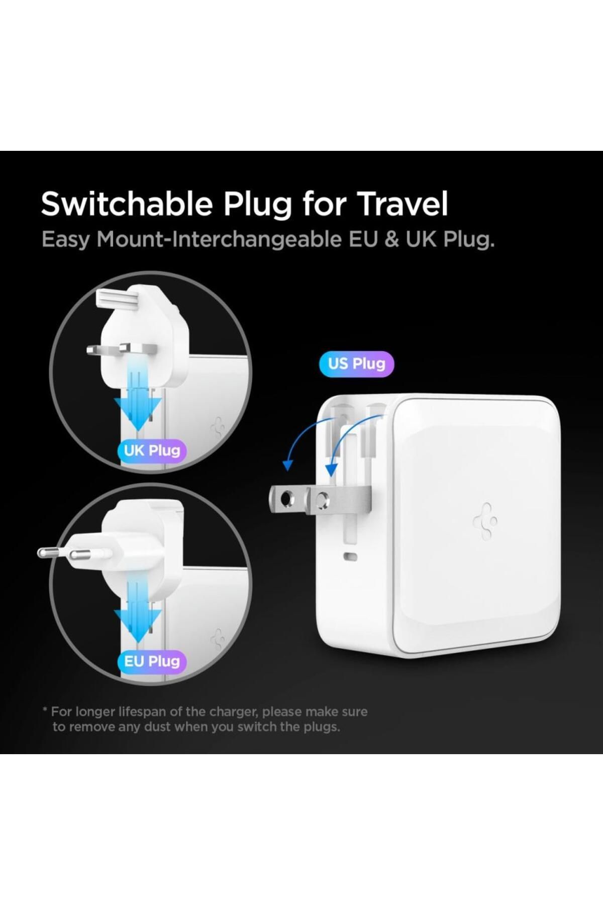 Spigen 45W USB-C Güç Adaptörü 2 Port (Akım Korumalı) 20W/45W Şarj Cihazı  PE2010 White - ACH02613