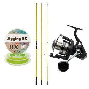 YekOutdoor Profesyonel Olta Seti Okuma Makaira Surf 4,30 cm 100-250 gr 3 Parça Yellow Surf Kamışı&Savage Gear SGS8 8000 FD 8+1BB Olta Makinesi