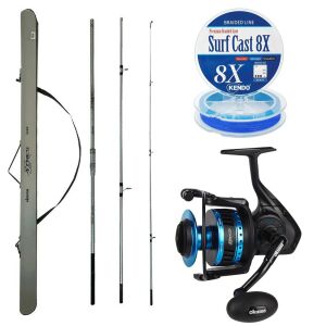 YekOutdoor Profesyonel Olta Seti Okuma Azores Surf 430cm 3 parça Surf Kamışı&Okuma Azores ZXP-6000 (Low Speed ) 6+1 bb Olta Makinesi