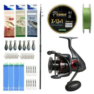 YekOutdoor Full Profesyonel Olta Seti Okuma Ceymar Tele surf 4.30M Surf Kamışı&Okuma Ceymar C-8000A Dark Grey 7+1BB Olta Makinesi