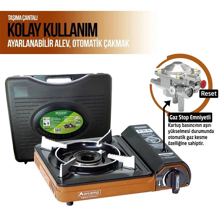 Orcamp Tekli Portatif Kamp Ocak Gaz Stop Emniyetli Taba