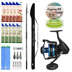 YekOutdoor Profesyonel Yemli Olta Seti Okuma Flite Tele Surf 420cm 100-200gr 5 Parça Olta Kamışı&Okuma Azores ZXP-6000 6+1 bb Olta Makinesi