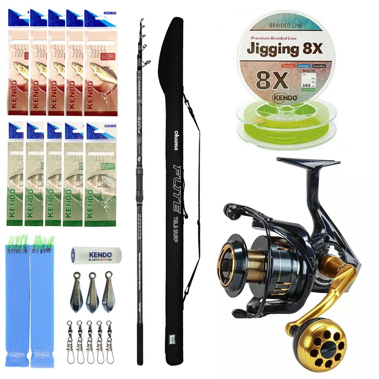 YekOutdoor Profesyonel Yemli Olta Seti Okuma Flite Tele Surf 420cm 100-200gr 5 Parça Olta Kamışı&Okuma Salina SA-6000HA Blue 6+1BB Olta Makinesi