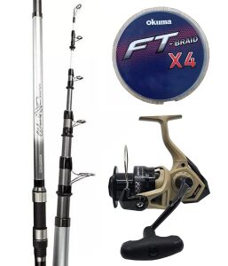 Yek Outdoor Hazır Surf Olta Seti Okuma Wave Power Tele Surf 4.20 cm 100-200 gr Surf Kamışı&Okuma Outrax OR-6000SGA 1+1BB Olta Makinesi