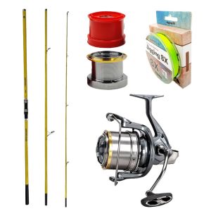 YekOutdoor Yüksek Performans Okuma Olta Seti Okuma Makaira Surf 4,50 cm 100-250 3 Parça Yellow Surf Kamışı&Okuma Flite Surf FLS35-1500AY Gunsmoke 9+1BB Olta Makinesi