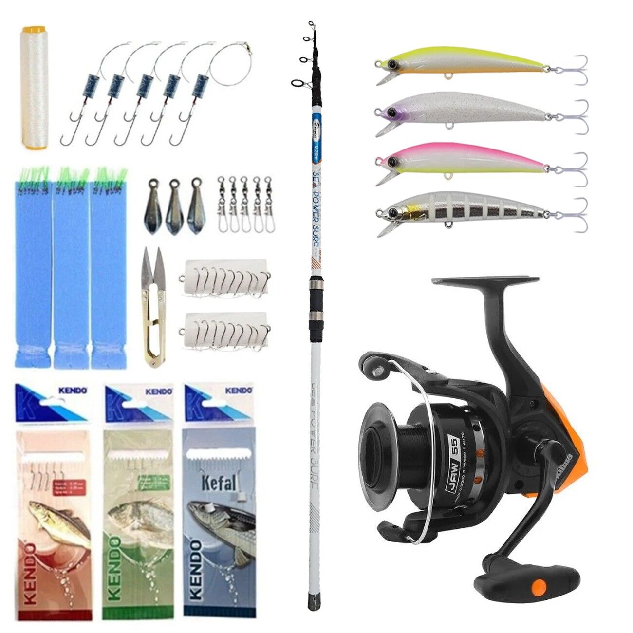 Yek Outdoor Hazır Olta Seti Okuma JAW-65 3+1BB Olta Makinesi&Kendo Sea Power Surf 4.20m 100-250gr Olta Kamışı