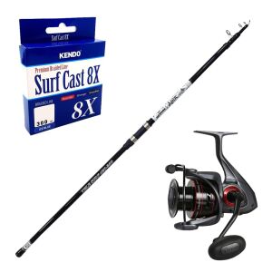 YekOutdoor Surf Olta Seti Okuma Aria Tele Surf 4,20 cm 100-250 gr Surf Kamışı&Okuma Ceymar C-6000A Dark Grey 7+1BB Olta Makinesi