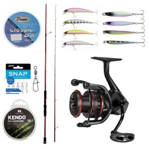 YekOutdoor Profesyonel LRF Seti Okuma Red Spin 7'6'' 228 cm 3-15 gr 2 Parça&Okuma Ceymar HD CHD-2500A Matt Black 7+1BB Olta Makinesi