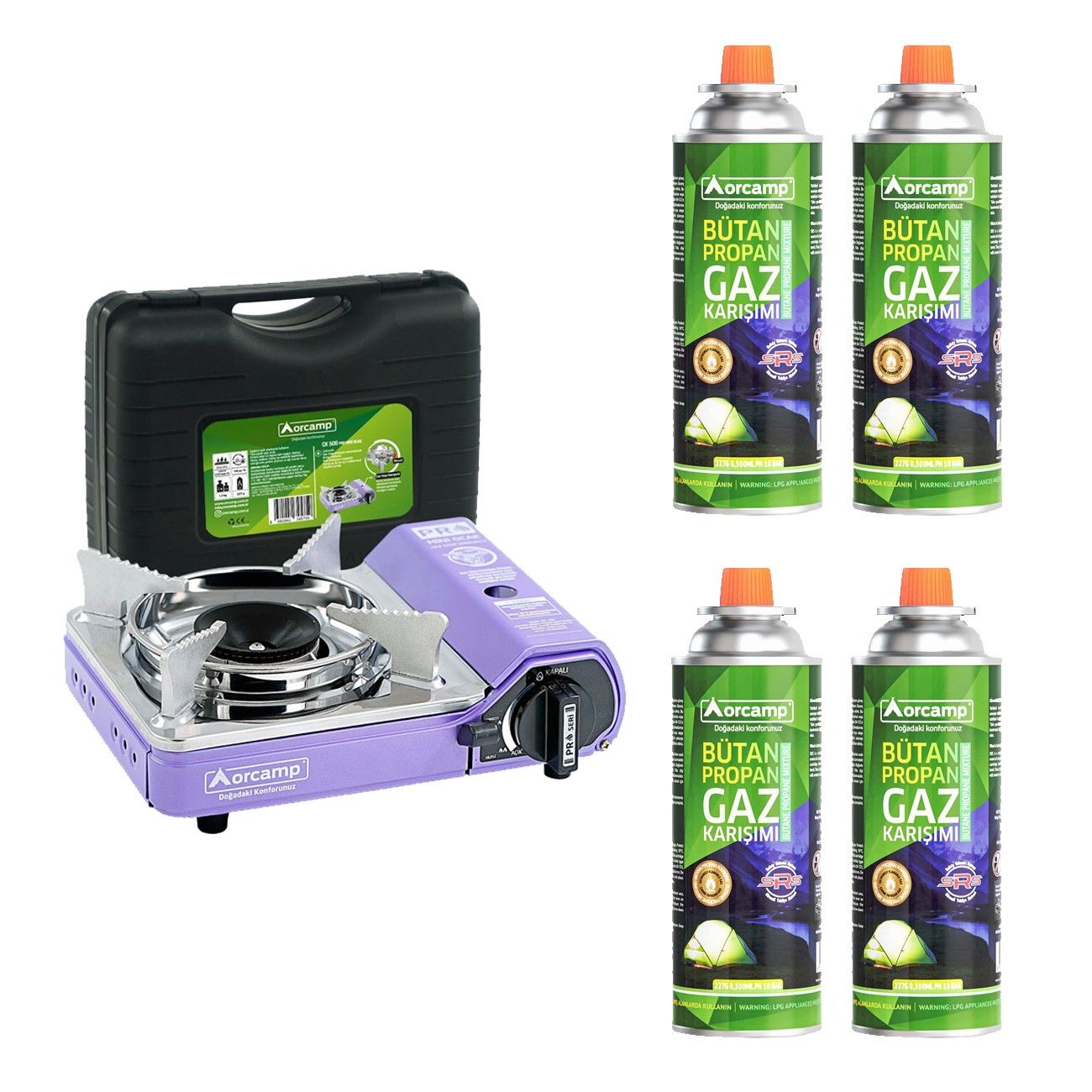 Orcamp Mini Çantalı Kamp Ocağı Mor 4 Kartuşlu Set