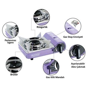 Orcamp Mini Çantalı Kamp Ocağı Mor 4 Kartuşlu Set