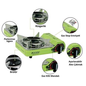 Orcamp Mini Çantalı Kamp Ocağı Yeşil 4 Kartuşlu Set
