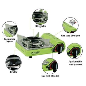 Orcamp Mini Çantalı Kamp Ocağı Yeşil 4 Kartuşlu Set