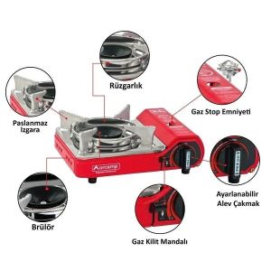 Orcamp Mini Çantalı Kamp Ocağı Kırmızı 4 Kartuşlu Set