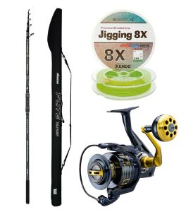 YekOutdoor Profesyonel Olta Seti Okuma Flite Tele Surf 420cm 100-200gr 5 Parça Olta Kamışı&Okuma Salina SA-8000A Blue 6+1BB Olta Makinesi