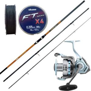 YekOutdoor Okuma Surf Olta Seti Okuma Salina Surf 14' 420 cm 3 Parça Surf Kamışı -Okuma Alaris ALS-65 Olta Makinesi