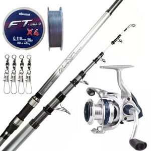 YekOutdoor Surf Kamışı Olta Seti Okuma Wave Power Tele Surf 4.20 cm 100-200 gr 5 Parça Surf Kamışı &Okuma ARIA-8000a Painting Silver 1BB Olta Makinesi