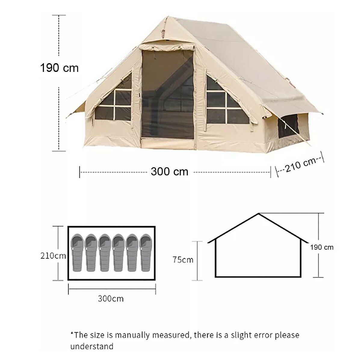 YekOutdoor Dört Mevsim Su Geçirmez 6 Kişilik Lüks Şişme Kamp Çadırı 300x210x190cm