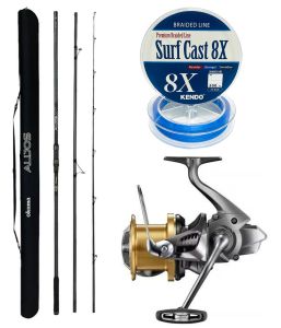 YekOutdoor Profesyonel Olta Seti Okuma Alijos Surf 435 cm 100+250 gr 3 Parça&Shimano Makina Aerlex XSC 14000