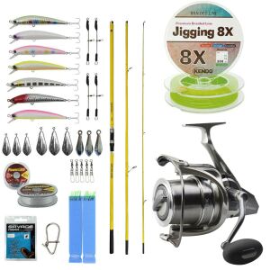 YekOutdoor Yüksek Performans Okuma Olta Seti Okuma Makaira Surf 4,50 cm 100-250 3 Parça Yellow Surf Kamışı&Okuma SURF-8K Olta Makinesi