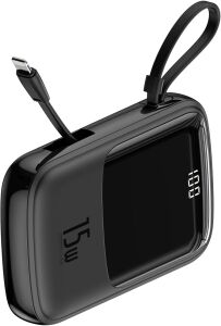 Baseus Q Pow, Powerbank, Siyah, Pil Kapasitesi: 10.000 mAh, 3 A, Dijital LCD Ekranlı/Göstergeli,Lightning, Çift USB Girişi, Taşınabilir Şarj Aleti, LCD Display
