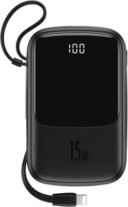 Baseus Q Pow, Powerbank, Siyah, Pil Kapasitesi: 10.000 mAh, 3 A, Dijital LCD Ekranlı/Göstergeli,Lightning, Çift USB Girişi, Taşınabilir Şarj Aleti, LCD Display