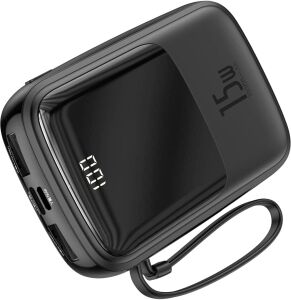Baseus Q Pow, Powerbank, Siyah, Pil Kapasitesi: 10.000 mAh, 3 A, Dijital LCD Ekranlı/Göstergeli,Lightning, Çift USB Girişi, Taşınabilir Şarj Aleti, LCD Display