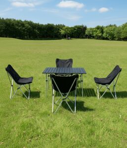 Yek Outdoor 4 Kişilik Alüminyum Kamp Masa Sandalye Seti - Siyah