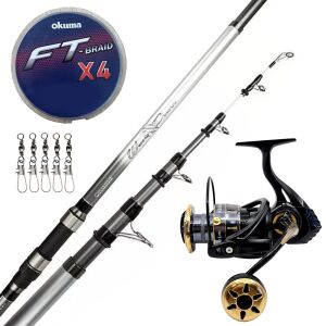 Yek Outdoor Hazır Surf Olta Seti Okuma Wave Power Tele Surf 4.20 cm 100-200 gr Surf Kamışı&Kendo Black Bass GP6000 5+1BB Olta Makinesi