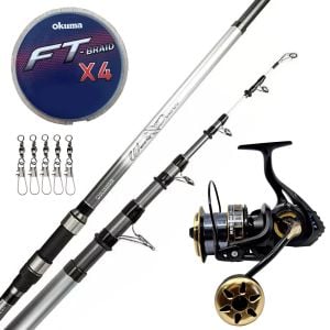 Yek Outdoor Hazır Surf Olta Seti Okuma Wave Power Tele Surf 3.90 cm 100-200 gr Surf Kamışı&Kendo Black Bass GP10000 5+1BB Olta Makinesi