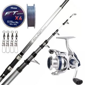 YekOutdoor Surf Kamışı Olta Seti Okuma Wave Power Tele Surf 3.90 cm 100-200 gr 5 Parça Surf Kamışı&Okuma ARIA-8000a Painting Silver 1BB Olta Makinesi