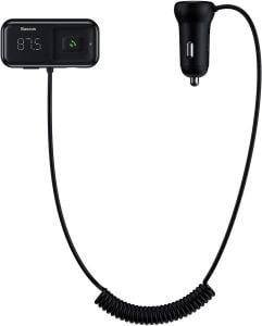 Kutu Hasarlı *Baseus T-Typed S16, Hızlı Araç Şarjı, 5 A, Bluetooth 5.0,Djital Gösterge, FM Transmitter